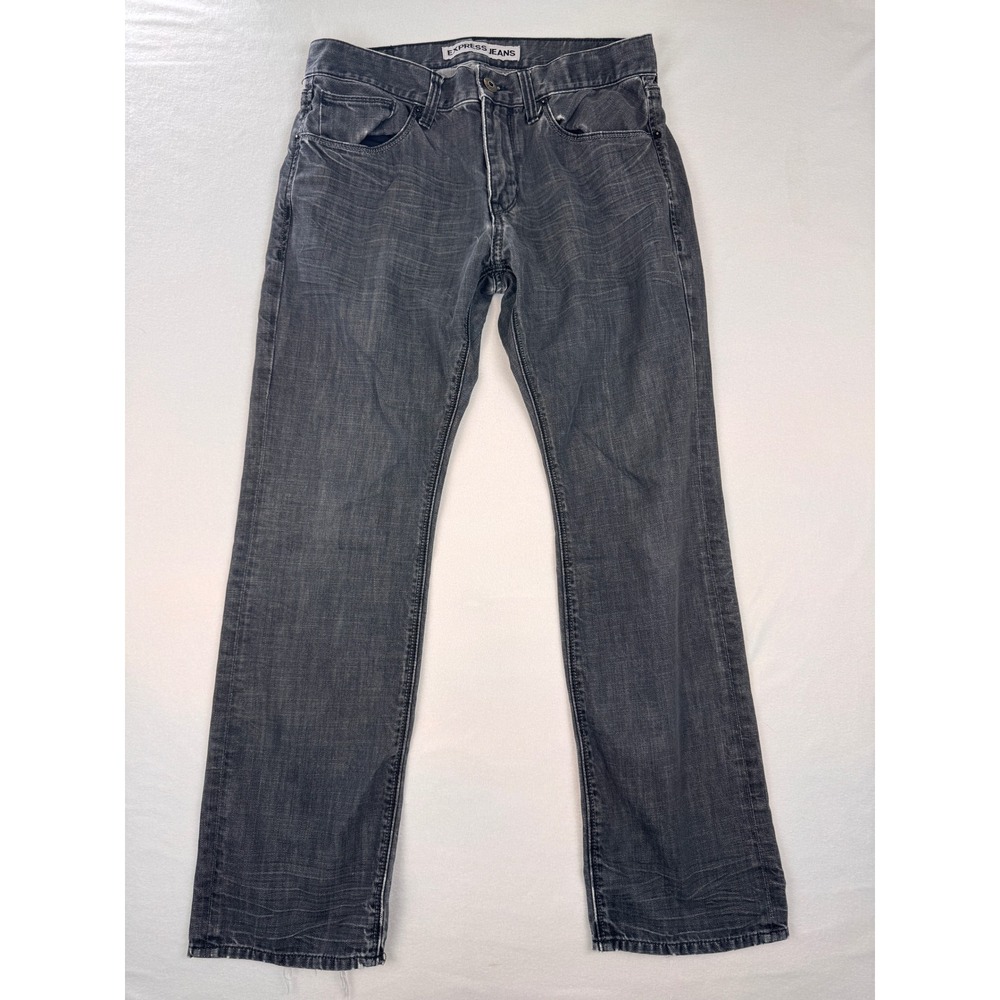 Express Rocco Slim Straight Jeans Men's 32x30 Gray Wash Stretch Denim Pants